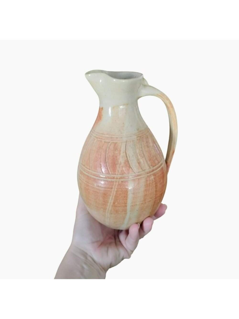 Handmade Ceramic Pitcher With Earthy Glaze And Textured Design 5.5" Tall signed